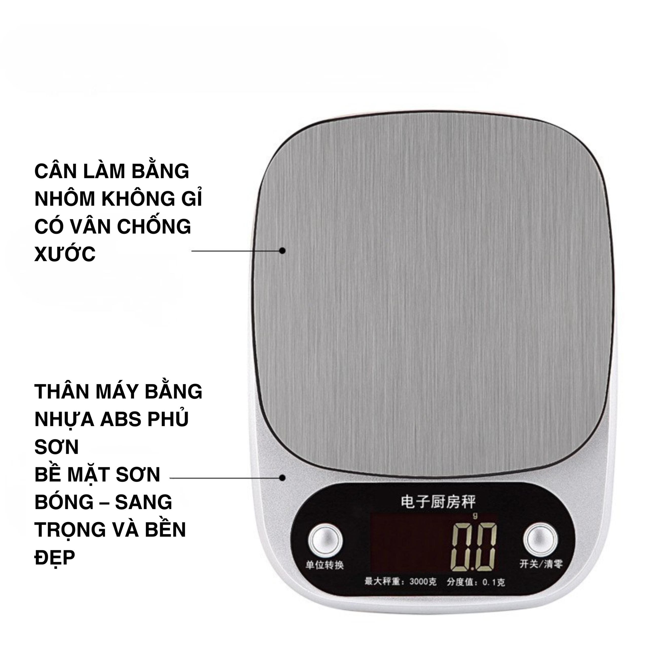 Cân tiểu ly điện tử nhà bếp mặt nhôm định lượng 3kg - Ảnh 4