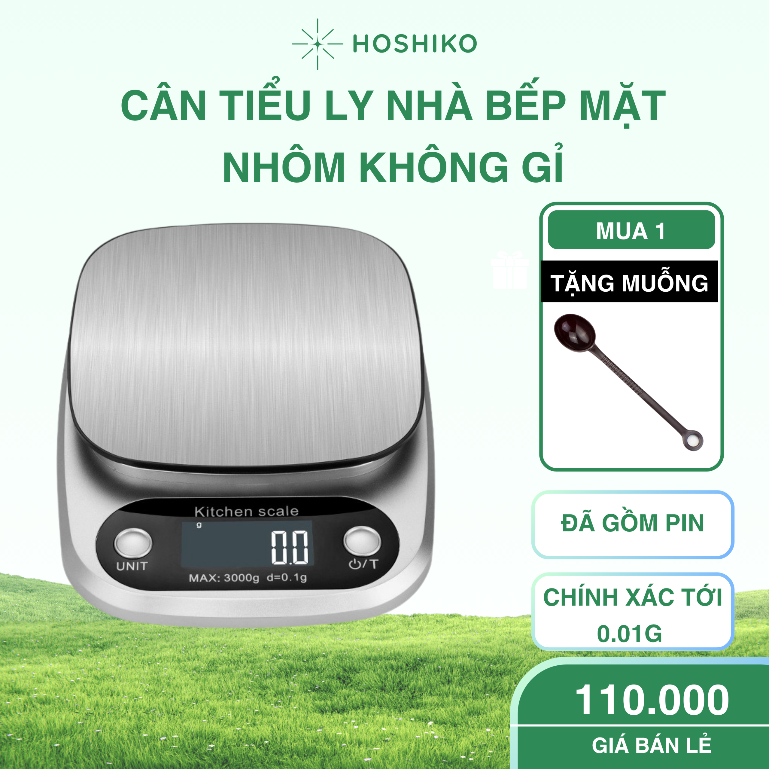 Cân tiểu ly điện tử nhà bếp mặt nhôm định lượng 3kg - Ảnh 2